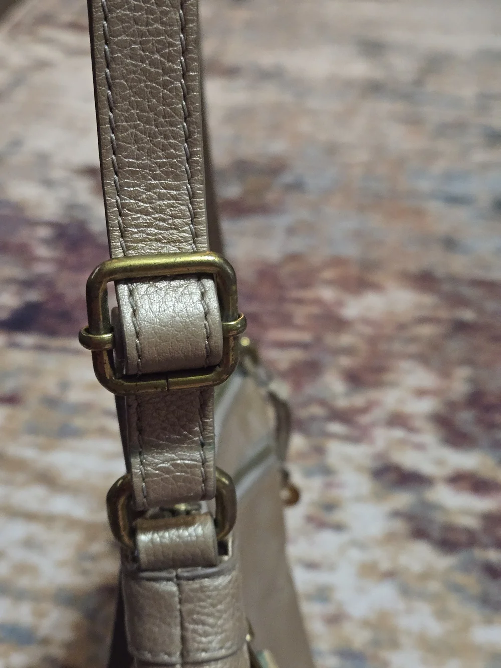 Fossil Metallic Champagne Leather Mini Crossbody Bag